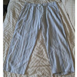 DASH Linen Blend Striped Straight Leg Pants Women's XL White Drawstring Beach